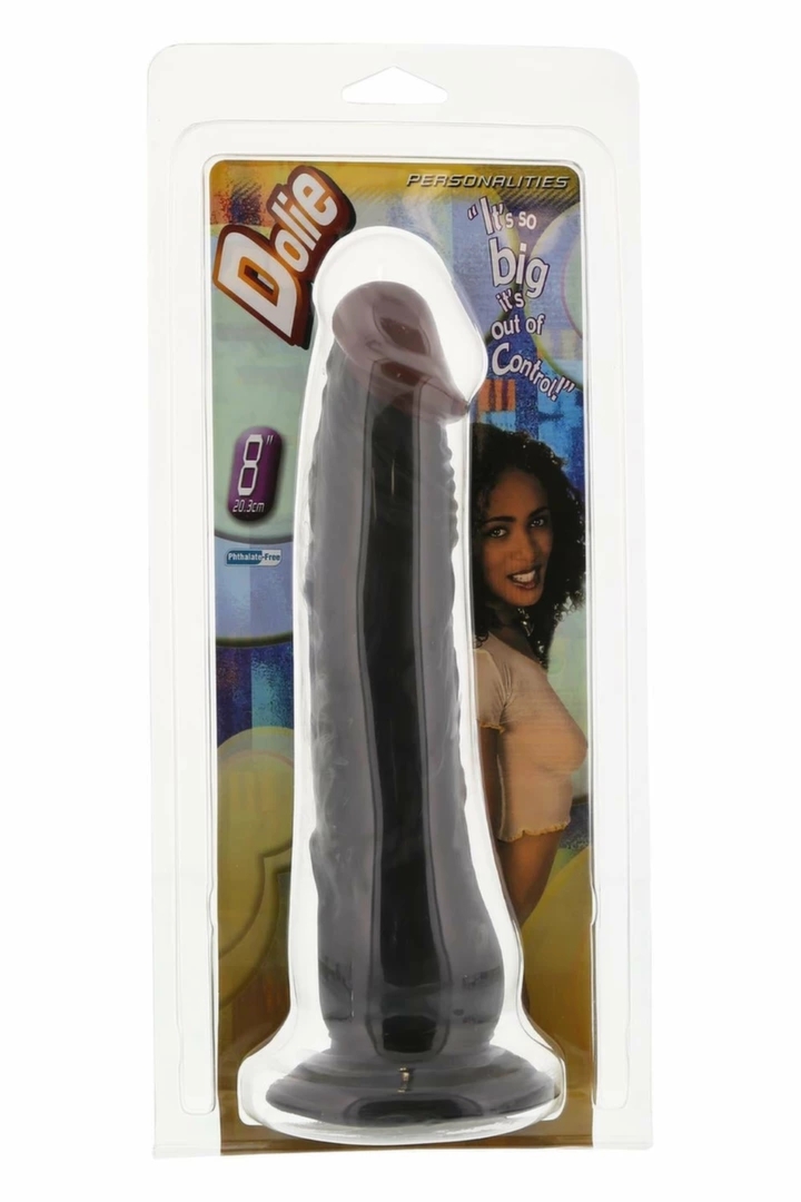 PERSONALITIES DOLIE 8 Black Dong z mocną przyssawką, czarny, anatomiczny, 20 cm