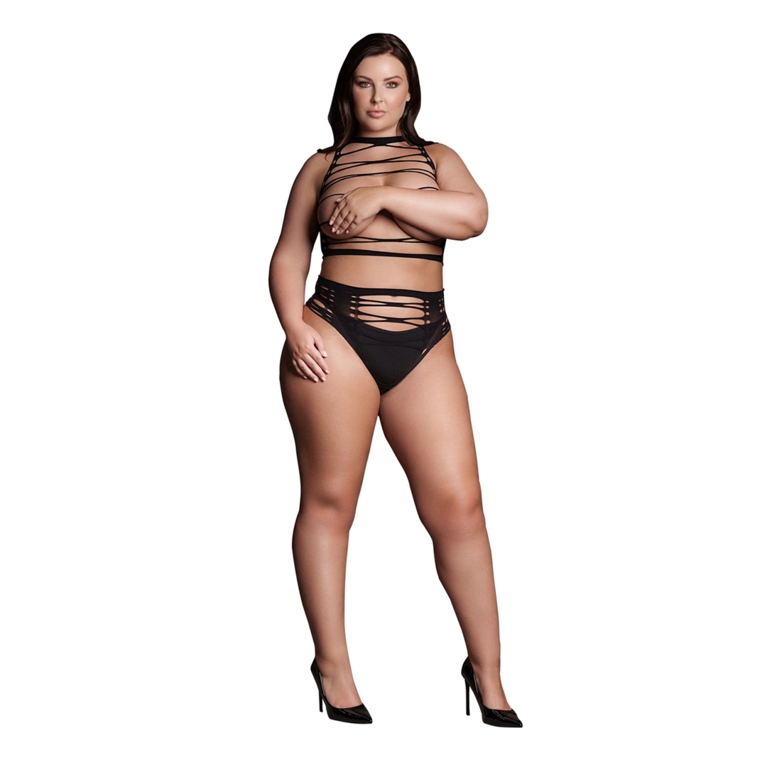 Le Desir Helike Plus Size Zestaw Dwuczęściowy XL-XXXXL, Czarny, Elastyczna Siateczka