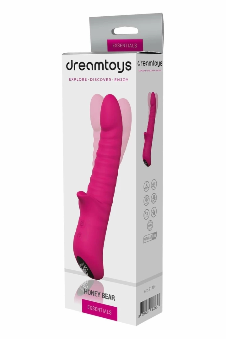 ESSENTIALS Honey Bear Magenta – wibrator silikonowy, 9 trybów, 2 silniki, IPX6, wypustki