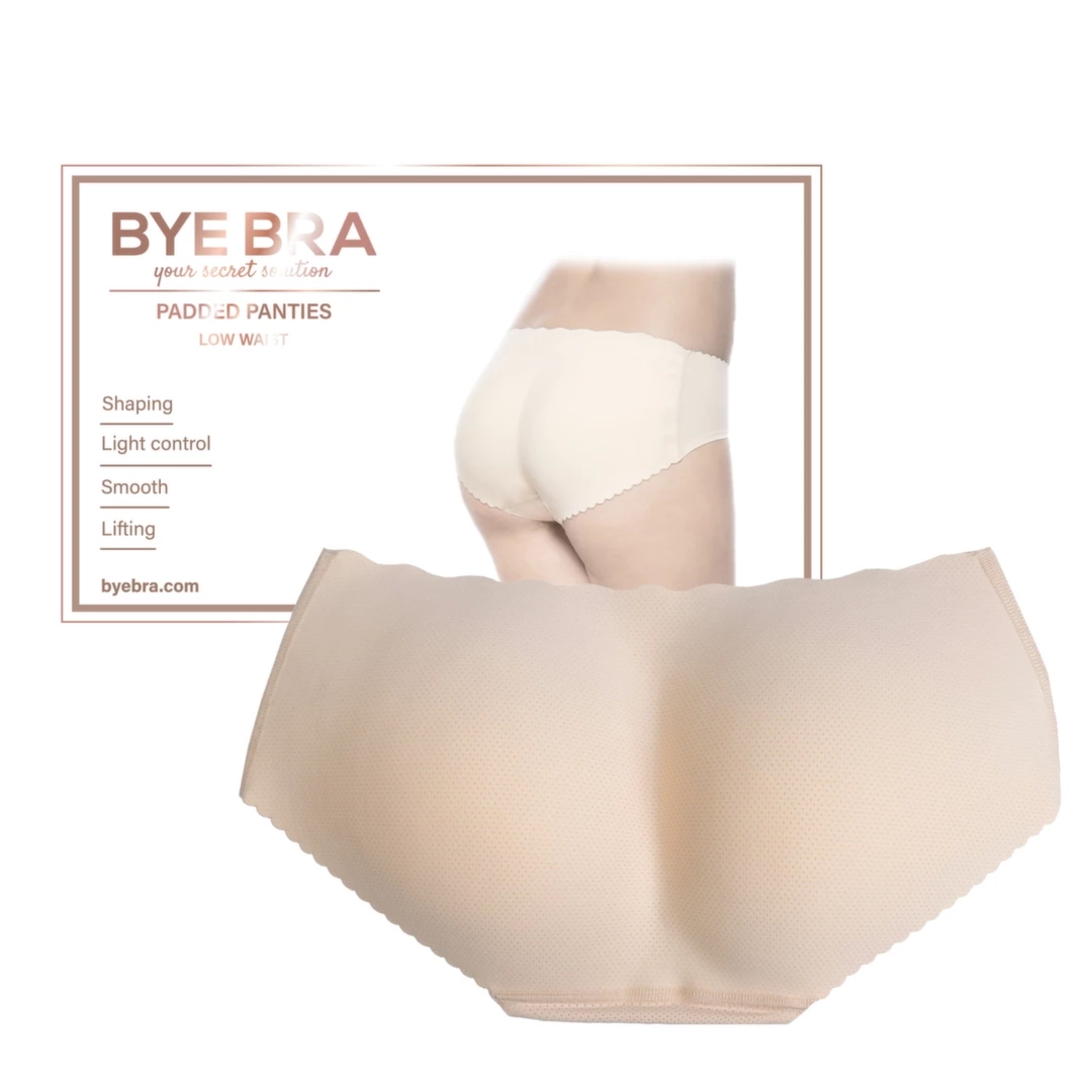 Bye Bra Padded Panties M Nude – majtki modelujące z niskim stanem, beżowe, piankowa wkładka