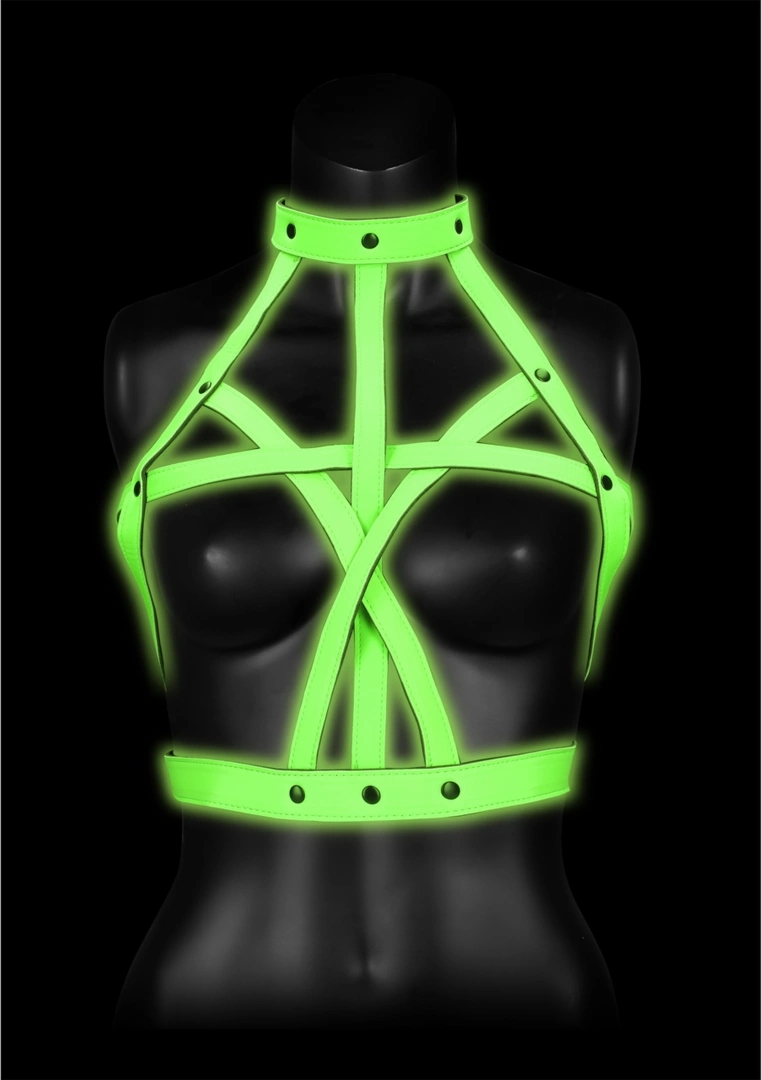 Ouch! Glow in the Dark uprząż biustonosza L/XL, fluorescencyjna, regulowane paski