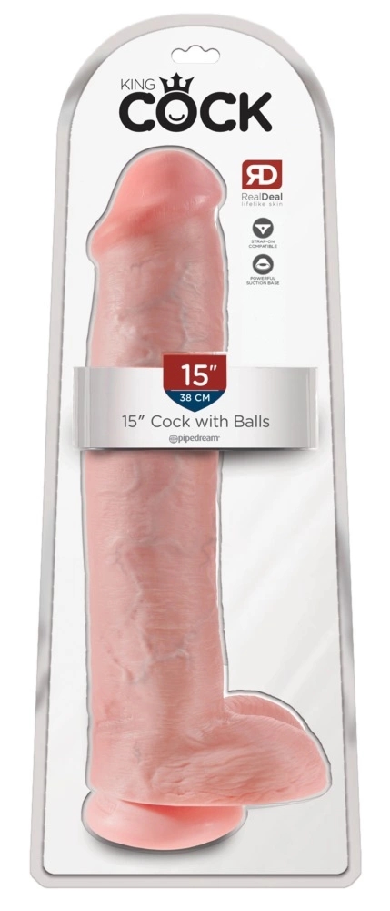 King Cock 38 cm model z przyssawką, jasny PVC, anatomiczny XXL, kompatybilny z uprzężą