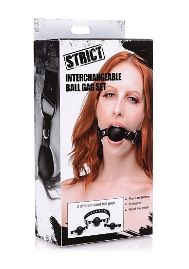 Zestaw wymiennych silikonowych knebli - czarny AF716 - Interchangeable Silicone Ball Gag Set - Black