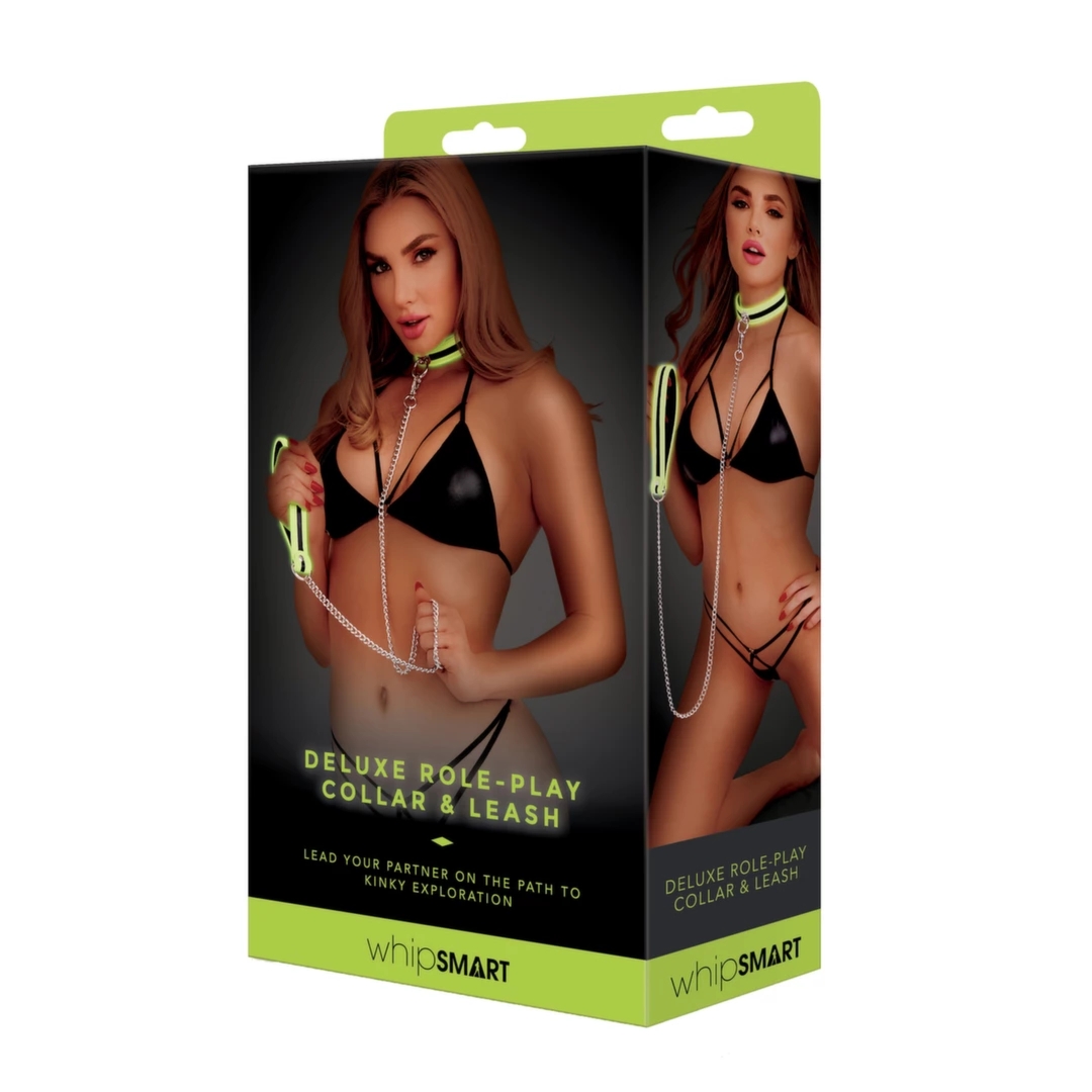 Whipsmart Zestaw Świecąca Obroża i Smycz Regulowana, Glow in the Dark – fluorescencyjny komplet
