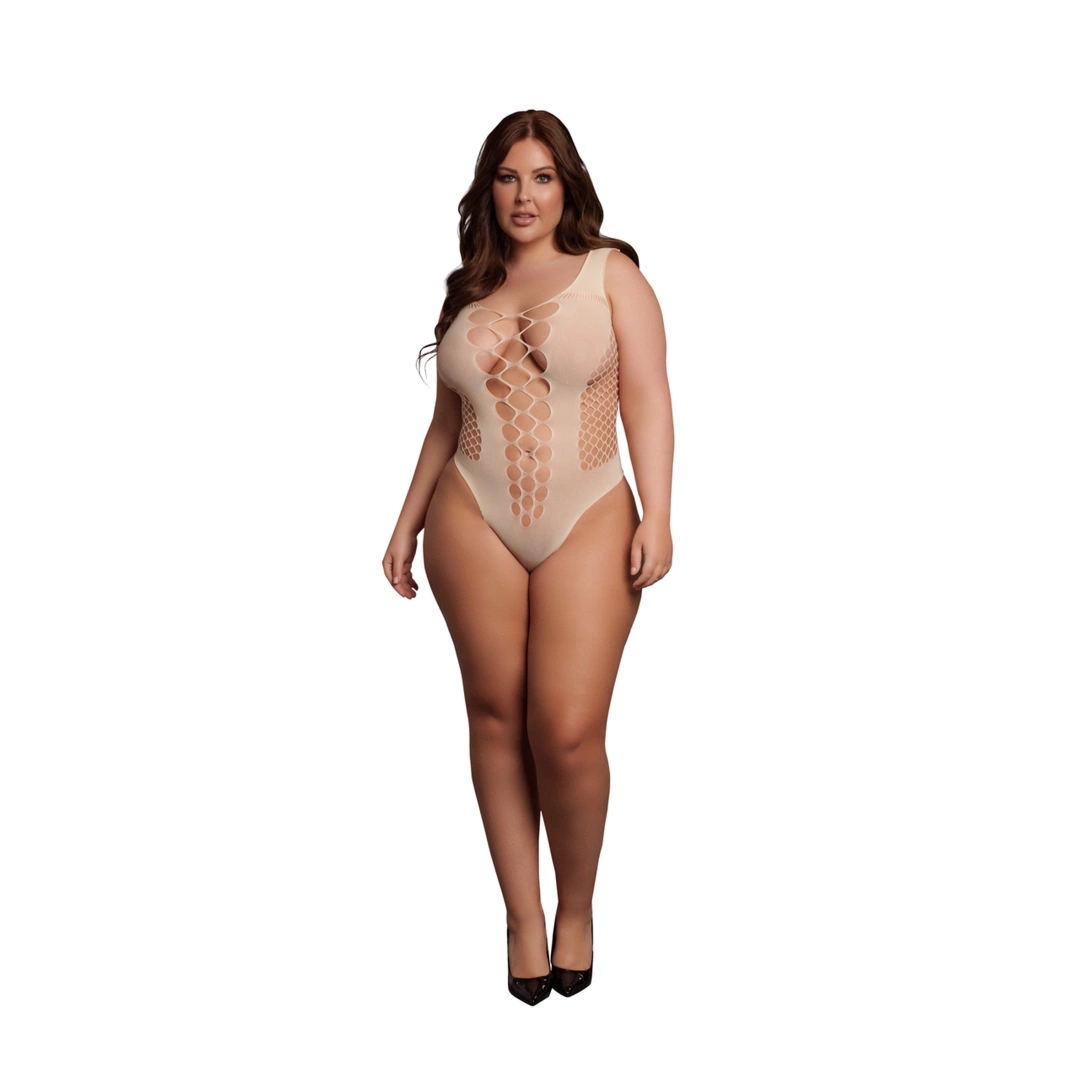Le Desir Body Queen Size z głębokim dekoltem V, siateczka XL-4XL czarny