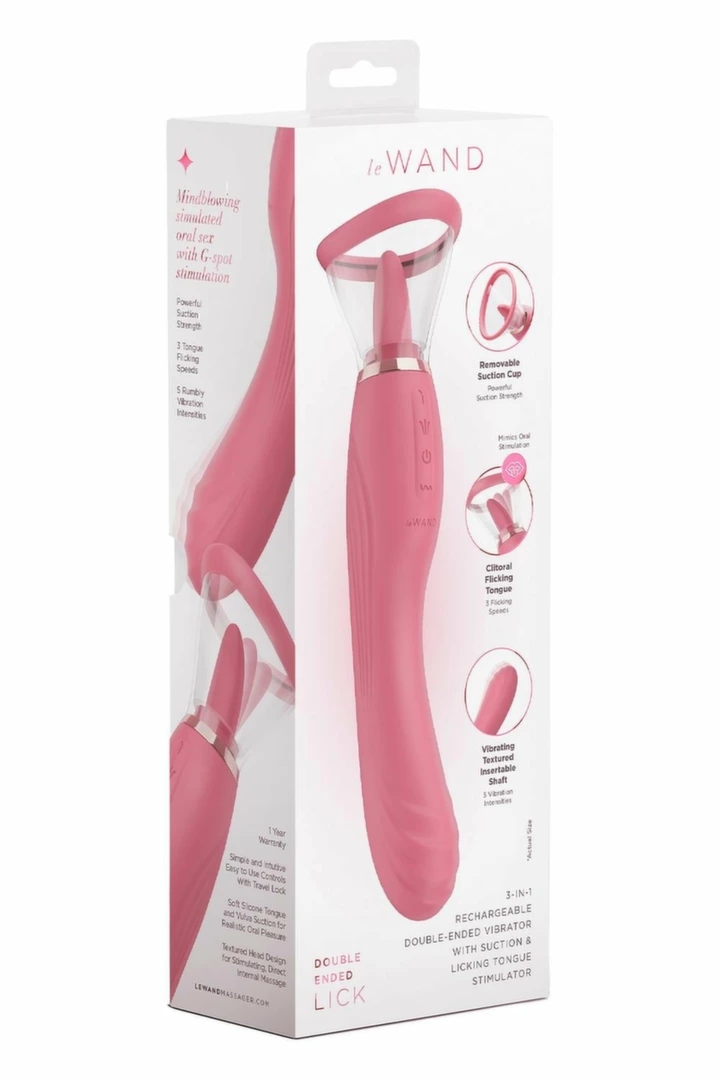 Le Wand Lick 3-1 Double Ended Vibe z funkcją języka i systemem ssącym, silikon, IPX6
