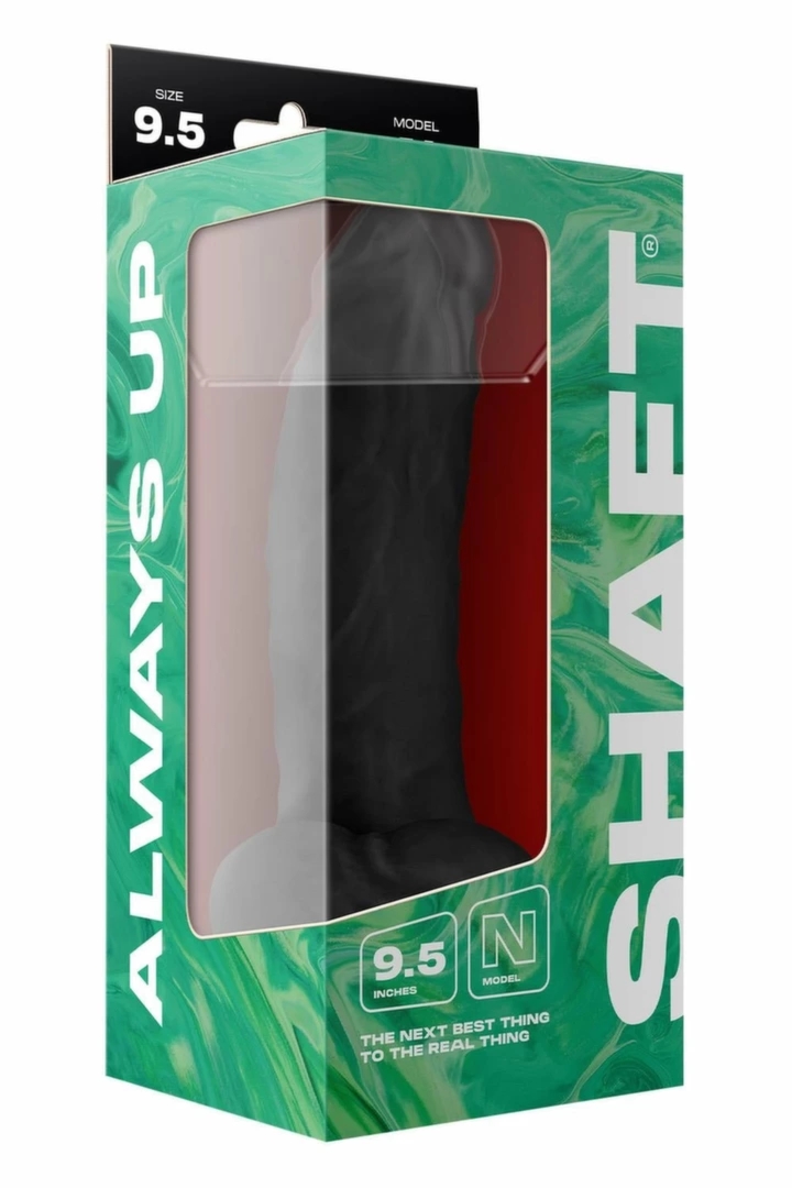 SHAFT Model N 9.5" Liquid Silicone Czarny – anatomiczny model, przyssawka, 24,1 cm