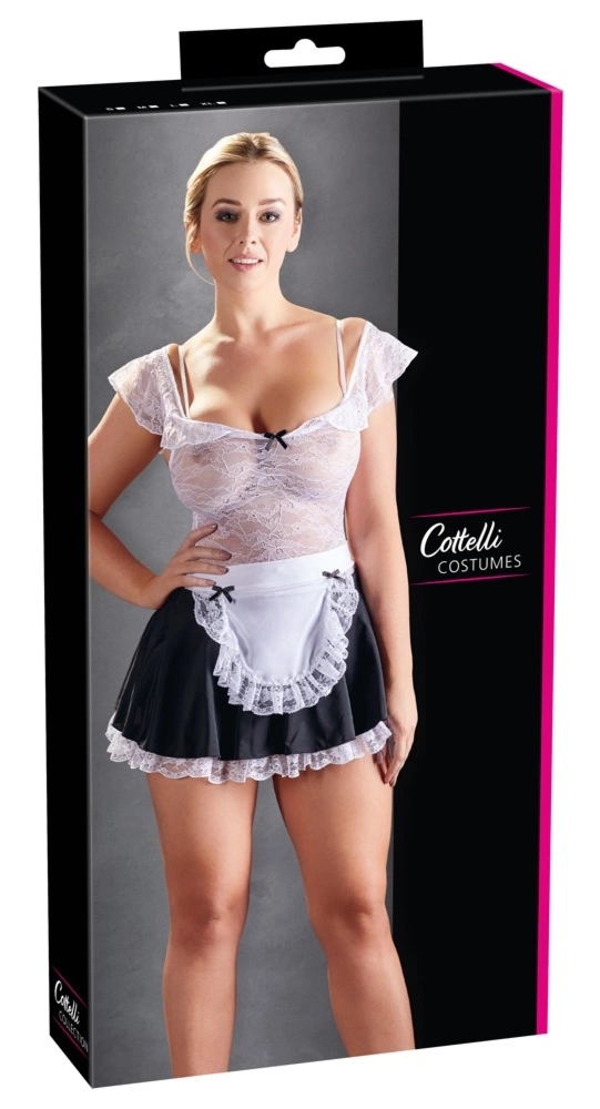 Cottelli Costumes Kostium Pokojówki L – koronka, regulowane ramiączka, czarna spódnica, fartuszek