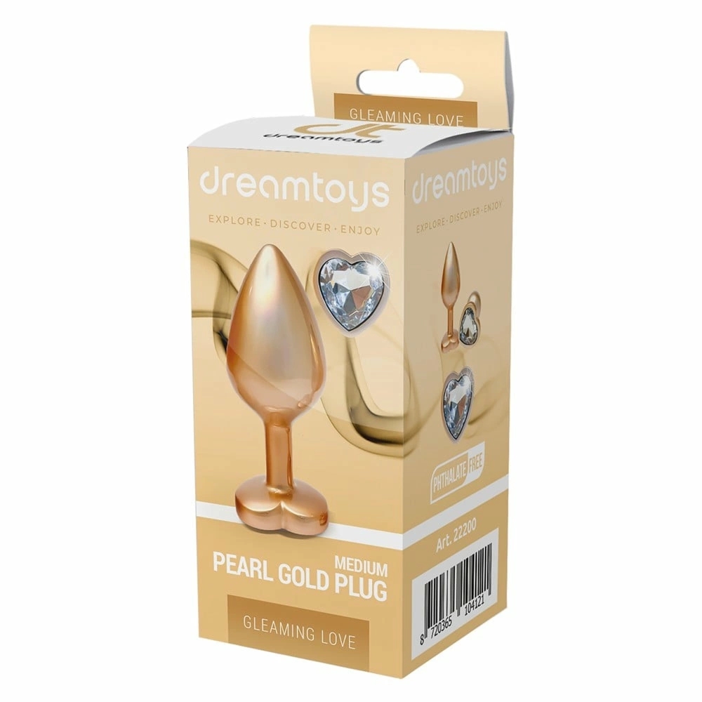 GLEAMING LOVE Pearl Gold Plug Medium z kryształem, aluminium, złoty połysk, 8,3 cm