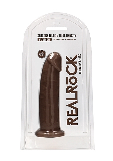 Realrock Dildo 22,8CM przyssawka JĄDRA - Silicone Dildo With Balls - Brown - 22,8 cm