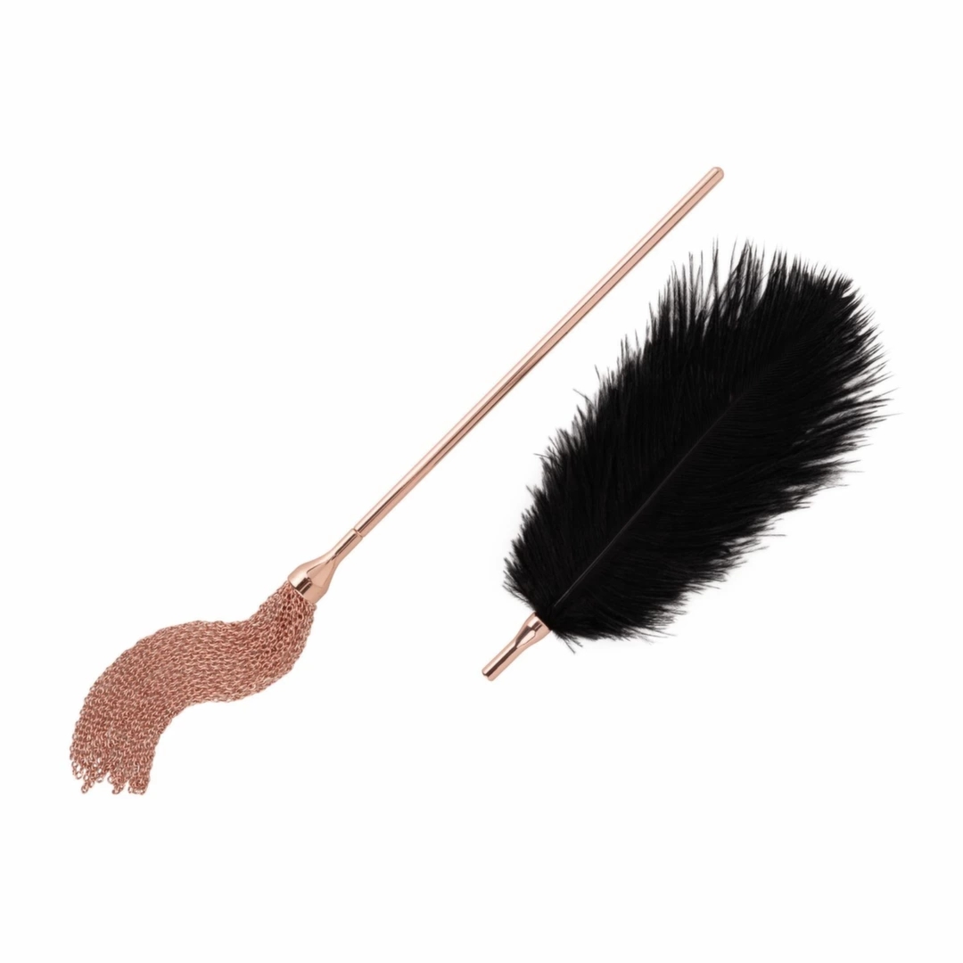 Rosy Gold Feather Tickler & Whip 2w1 – rożowe złoto, tickler i biczyk, elegancki design