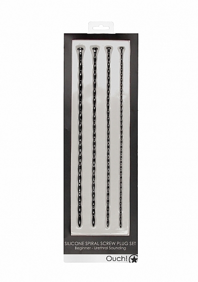 STYMULACJA CEWKI MOCZOWEJ zestaw 4 sztuki - Silicone Spiral Screw Plug Set - Beginner - Black