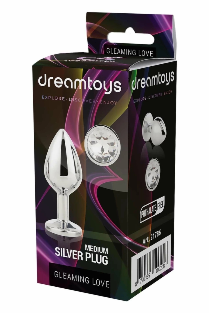 GLEAMING LOVE Silver Plug Medium aluminiowy model z kryształem, 8,3 cm, srebrny