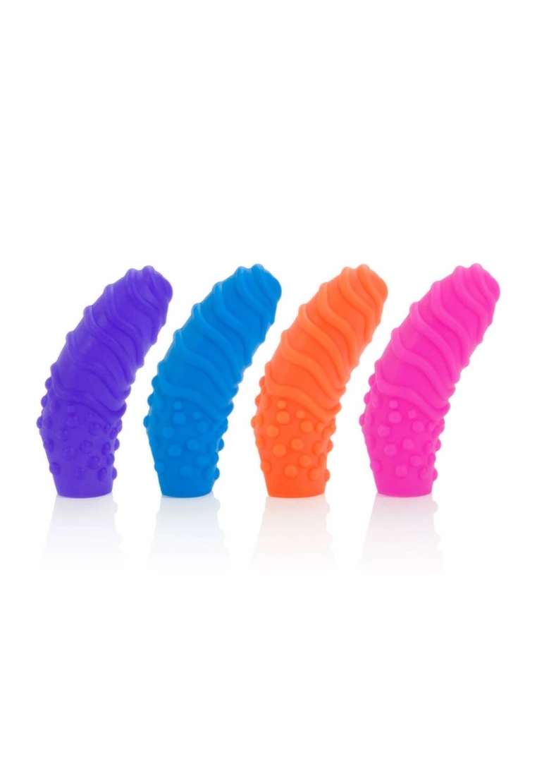 Posh Silicone Finger Swirls zestaw 4 kolorowych nakładek silikonowych na palce, spiralna powierzchnia