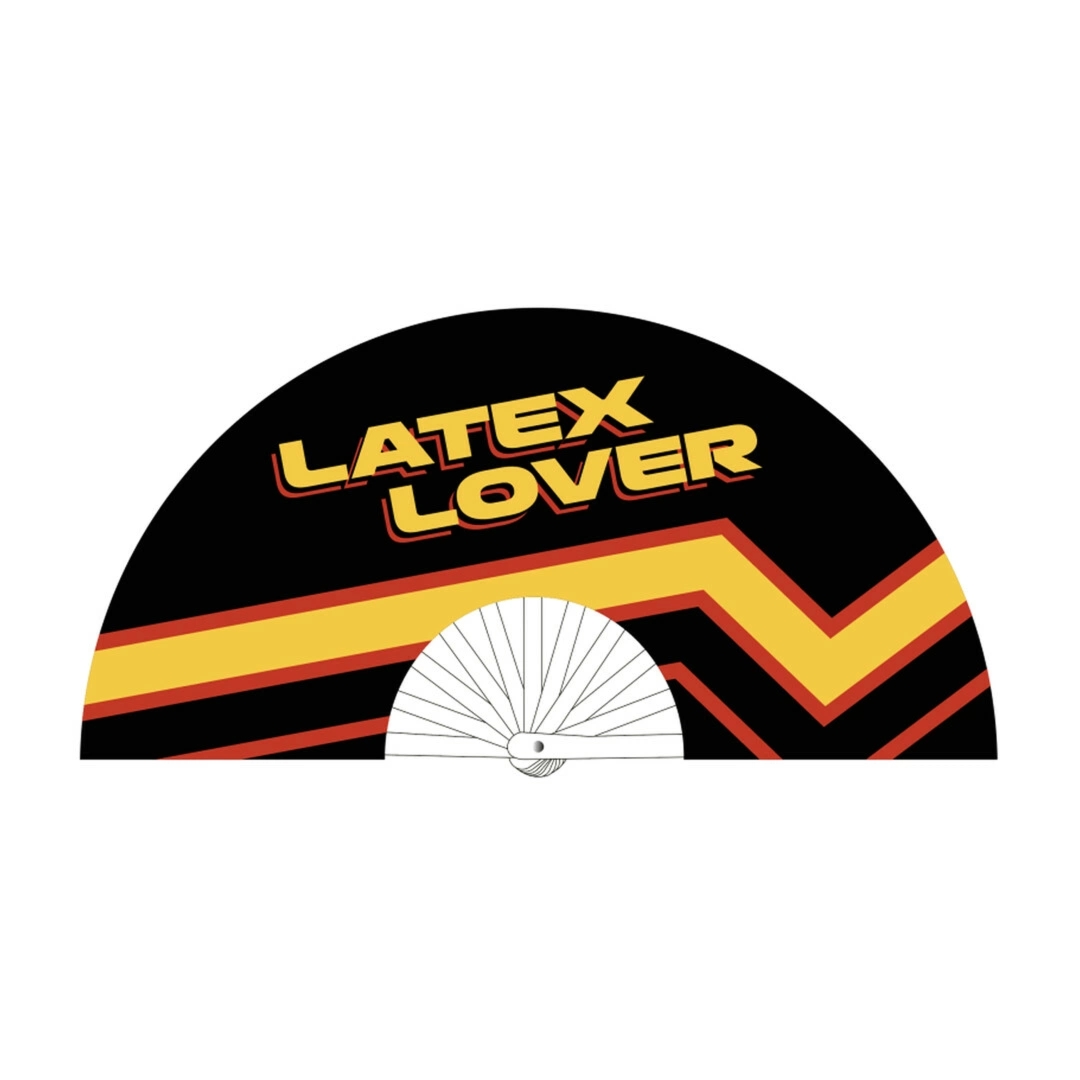 Latex Lover Fan 64 cm – duży wachlarz dekoracyjny z napisem, czarny, poliester
