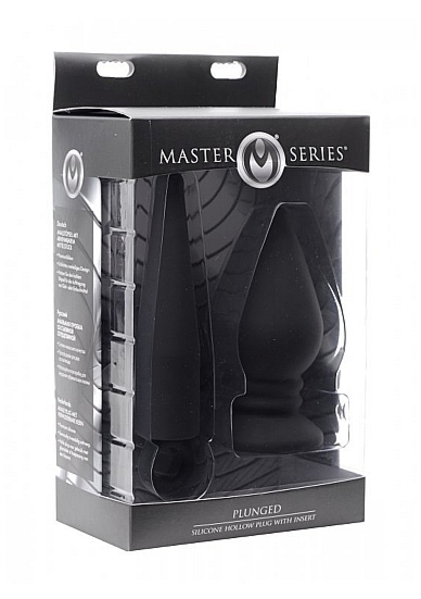 Silikonowy, przelotowy korek analny z zatyczką i stymulującymi przetłoczeniami - czarny AF562 - Plunged Silicone Hollow Plug w/ Inser - Black