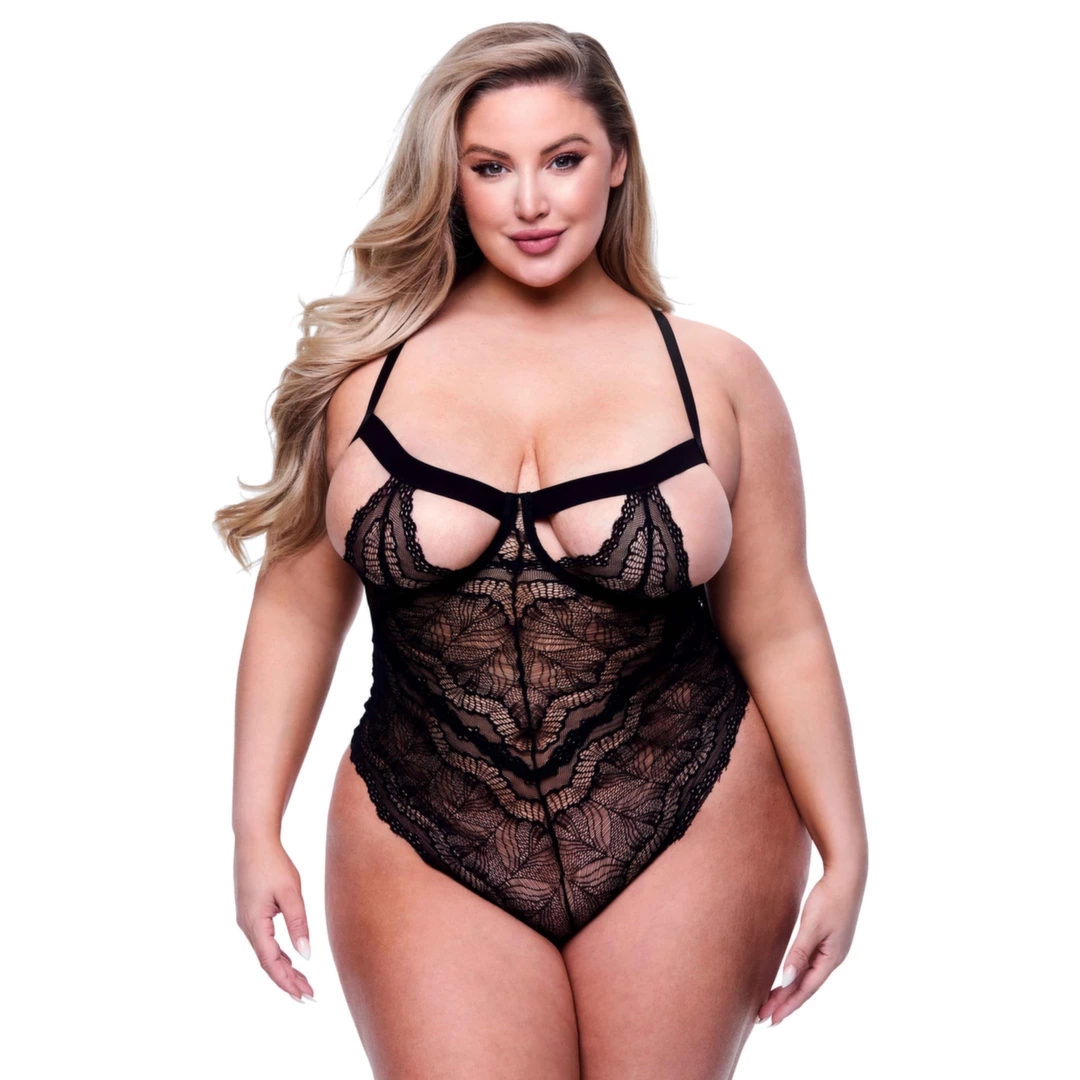 Baci Body Queen koronkowe na ramiączkach czarne – plus size, ażurowy wzór