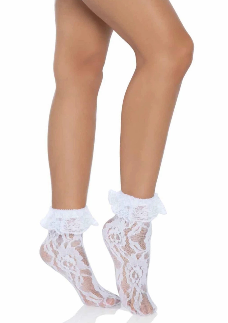 Leg Avenue Liora Socks białe skarpetki z koronki i falbanką, uniwersalne
