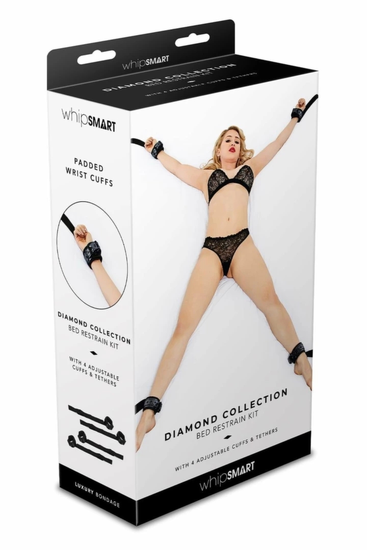 WHIPSMART Diamond Bed Restrain Kit Black – profesjonalny system pasów z regulowanymi mankietami na łóżko