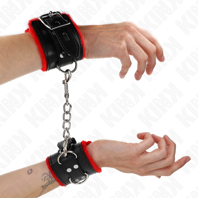 KINK Opaski na Nadgarstki Futrzane Regulowane Czerwono-Czarne 17-29 cm, Kwadratowe Otwory