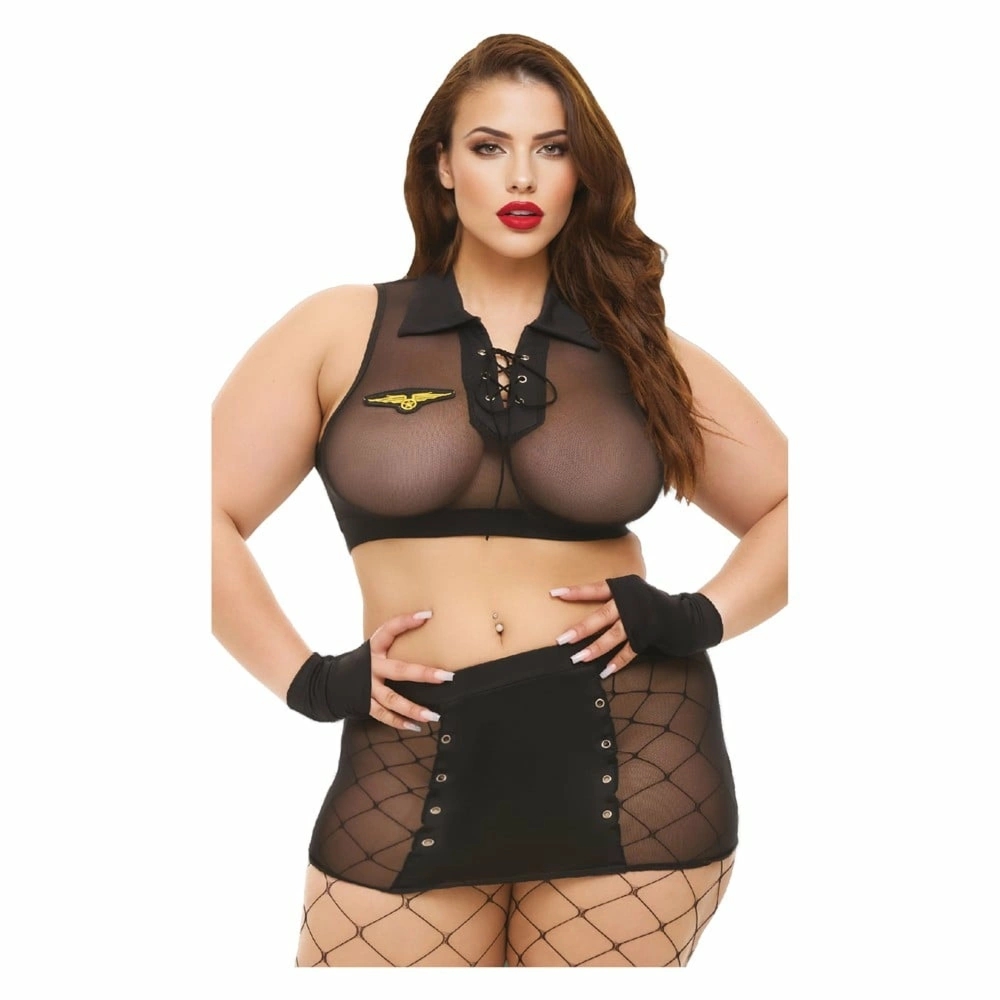 Baci Lingerie Sergeant Seduction Set Black QS – czteroczęściowy komplet mundurowy, czarny, Queen Size