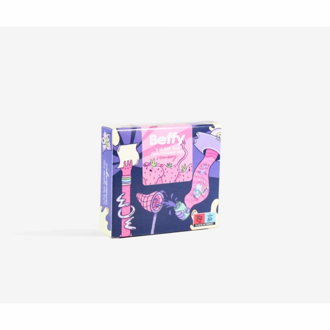 Beffy Dental Dam Strawberry 3 szt. – cienkie arkusze ochronne o smaku truskawkowym, indywidualne opakowania