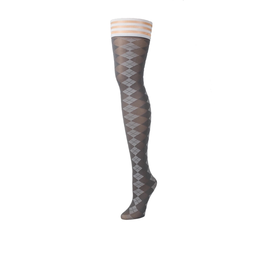 Kix'ies Golf Collection Thigh-High Argyle Pończochy, rozmiar C, silikonowa taśma