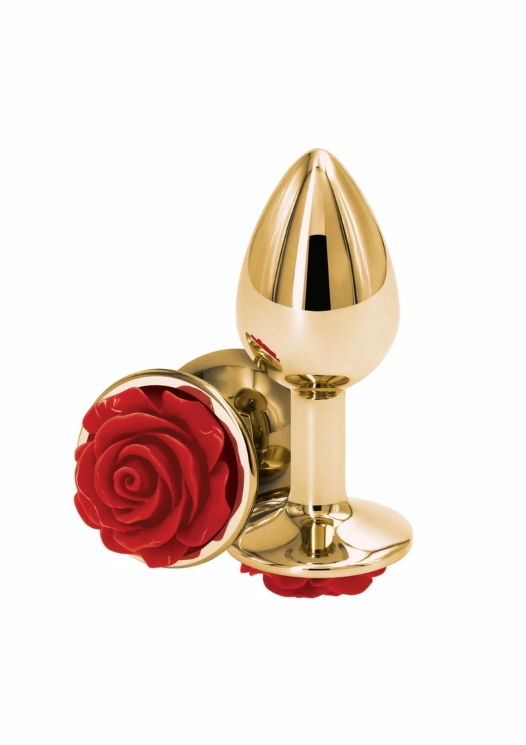 NS Novelties Rose Buttplug Small aluminiowy z chromowaną powierzchnią i ozdobą w kształcie róży 6,7 cm