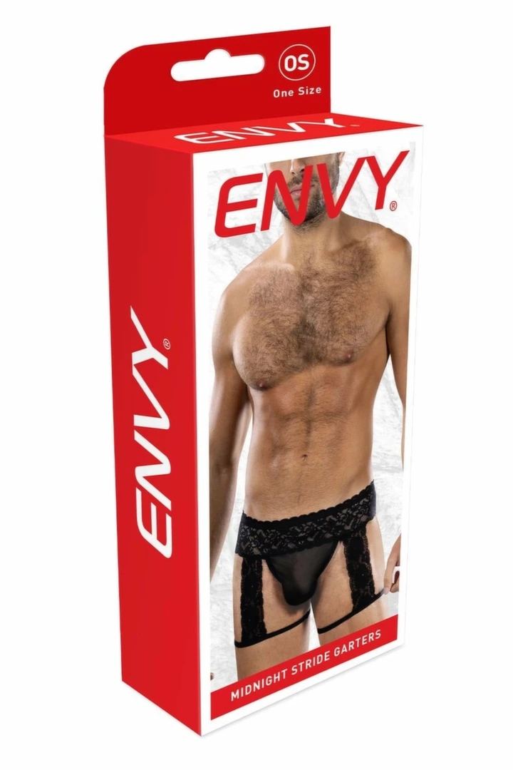 ENVY Midnight Stride Garter – pas z czarną koronką i siateczką, regulowane paski, uniwersalny