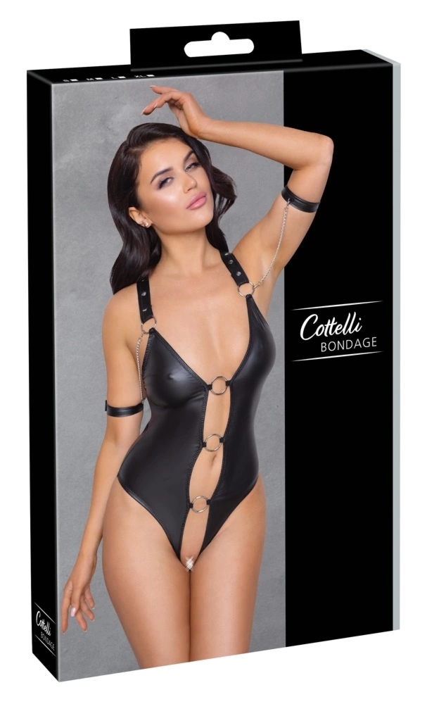 Cottelli Bondage Body M Matowe Czarne Trzy Srebrne Pierścienie Regulowane Paski