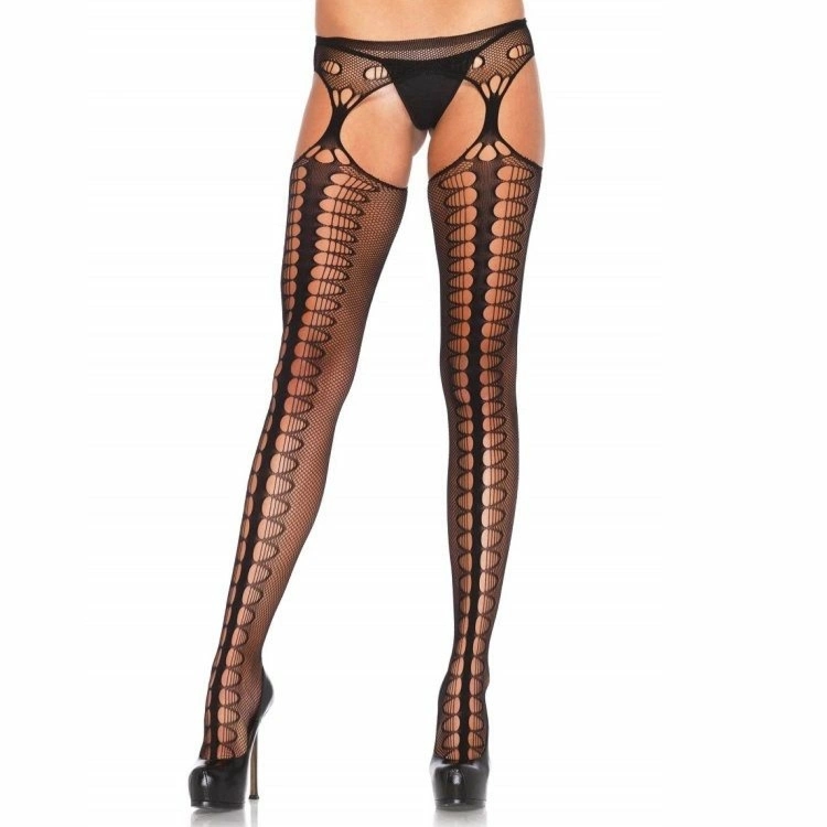 Leg Avenue rajstopy zintegrowane z podwiązką Exclusive czarne, siateczkowe