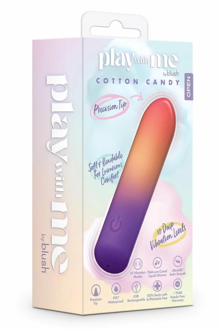 PLAY WITH ME Cotton Candy mini wibrator silikonowy IPX7, precyzyjna końcówka, USB, różowy