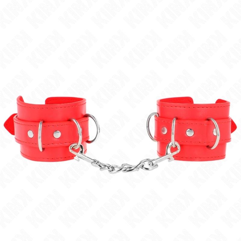 KINK Cuffs D-Ring 3 Zapięcia Regulowane Czerwone 17,5-25 cm x 6 cm, Miękka Powierzchnia