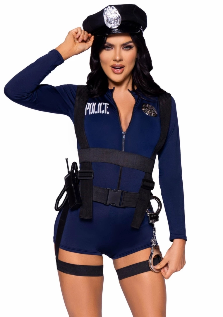 Leg Avenue Flirty Cop Romper damski kostium z akcesoriami granatowy M