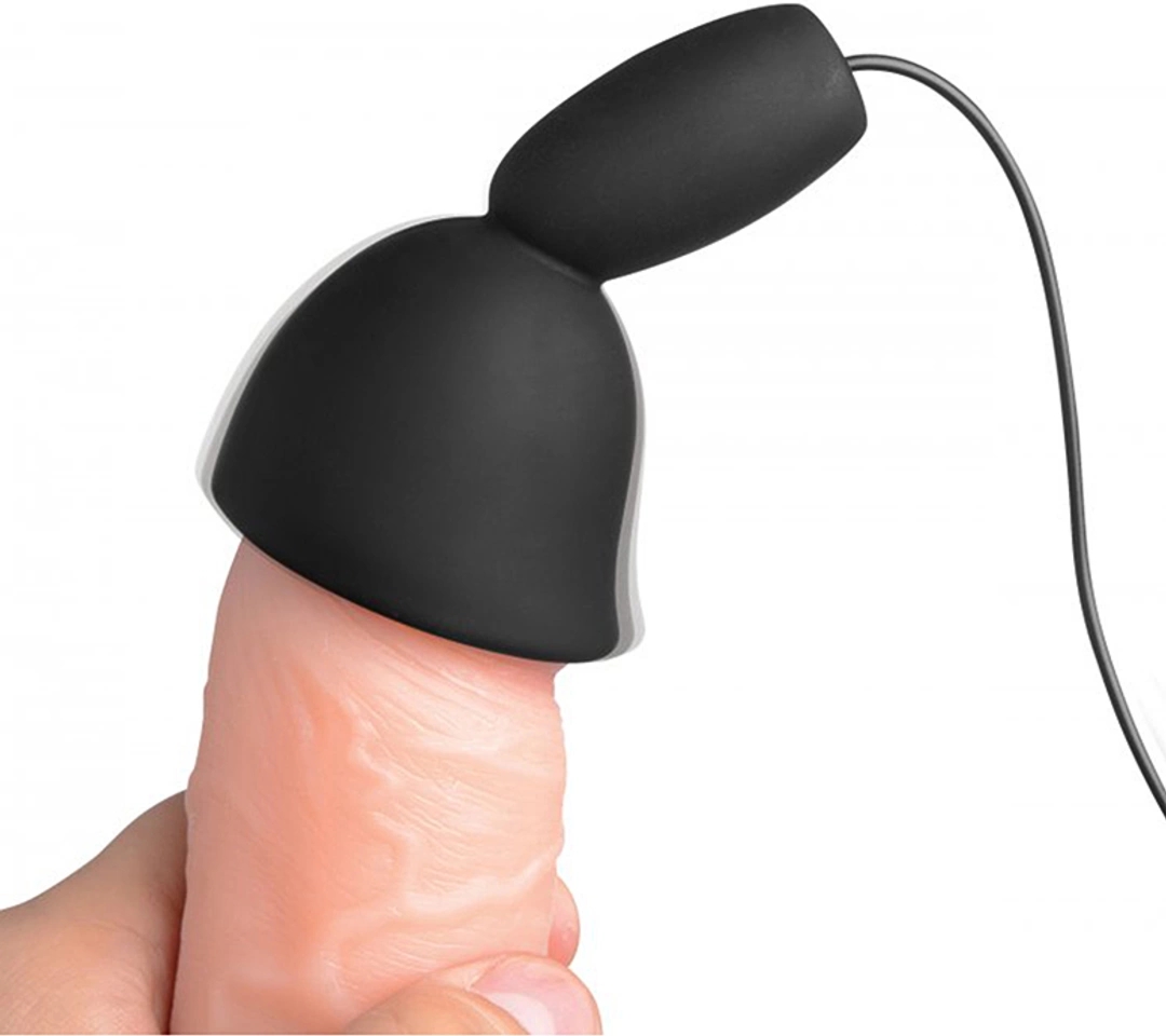 XR Brands Deluxe – silikonowa nakładka wibrująca na żołądź, 10 trybów, wodoodporna