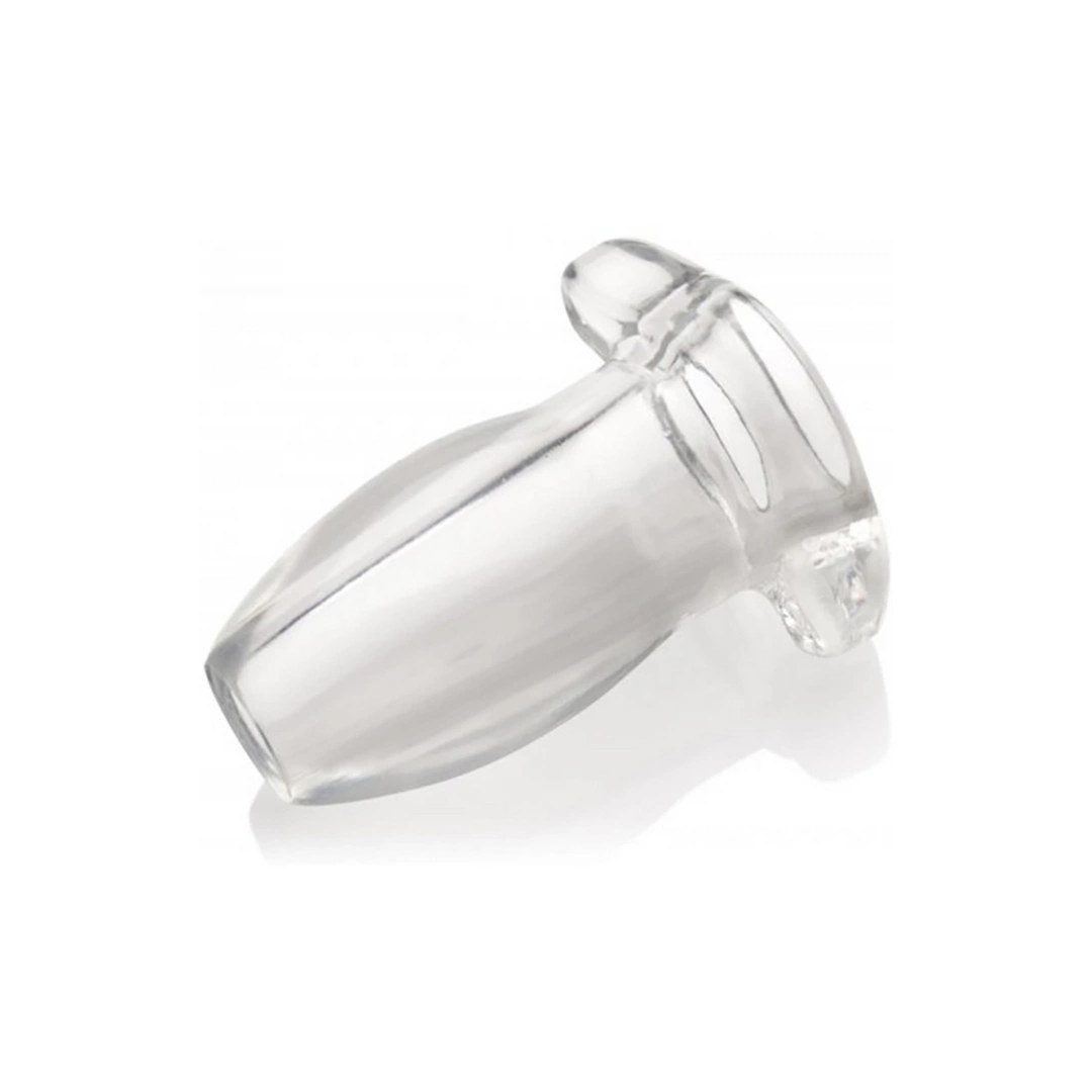 XR Brands Clear anal plug mały przezroczysty silikonowy model z otworem przelotowym