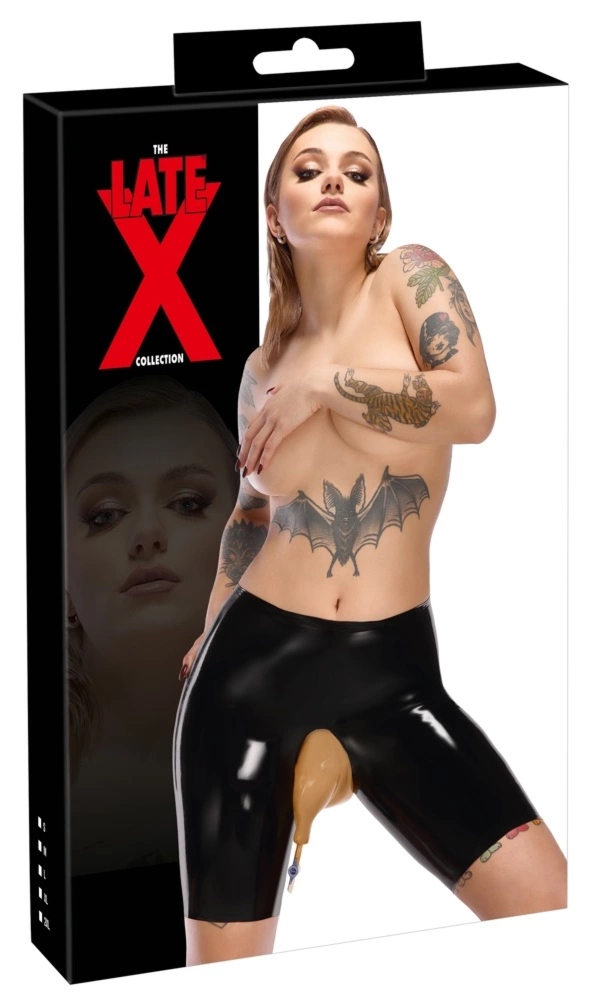 LateX Spodenki Kolarskie 2XL Czarny z Przezroczystą Wkładką i Kranikiem