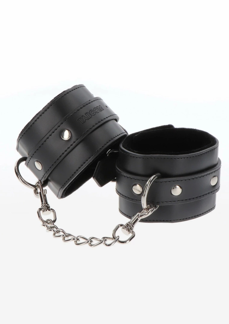 TABOOM Wrist Cuffs – regulowane kajdanki z welurowym podszyciem, wegańska skora, czarne