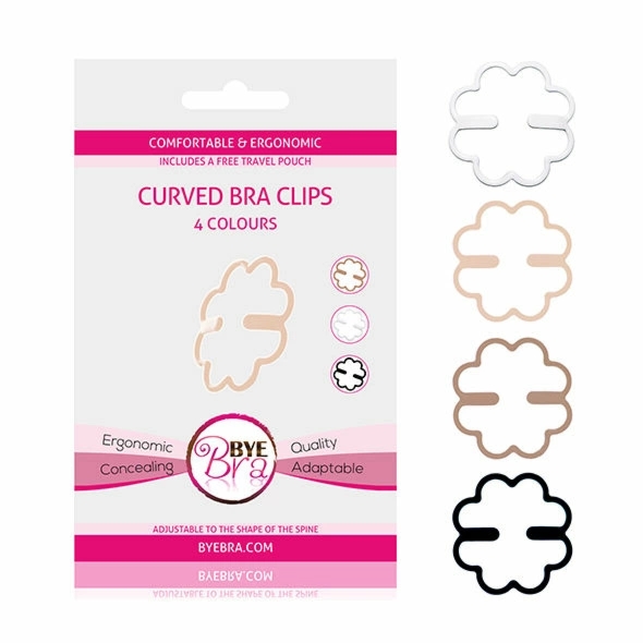 Bye Bra zaciski do biustonosza, 3 kolory, ergonomiczne klipsy, torba podróżna w zestawie