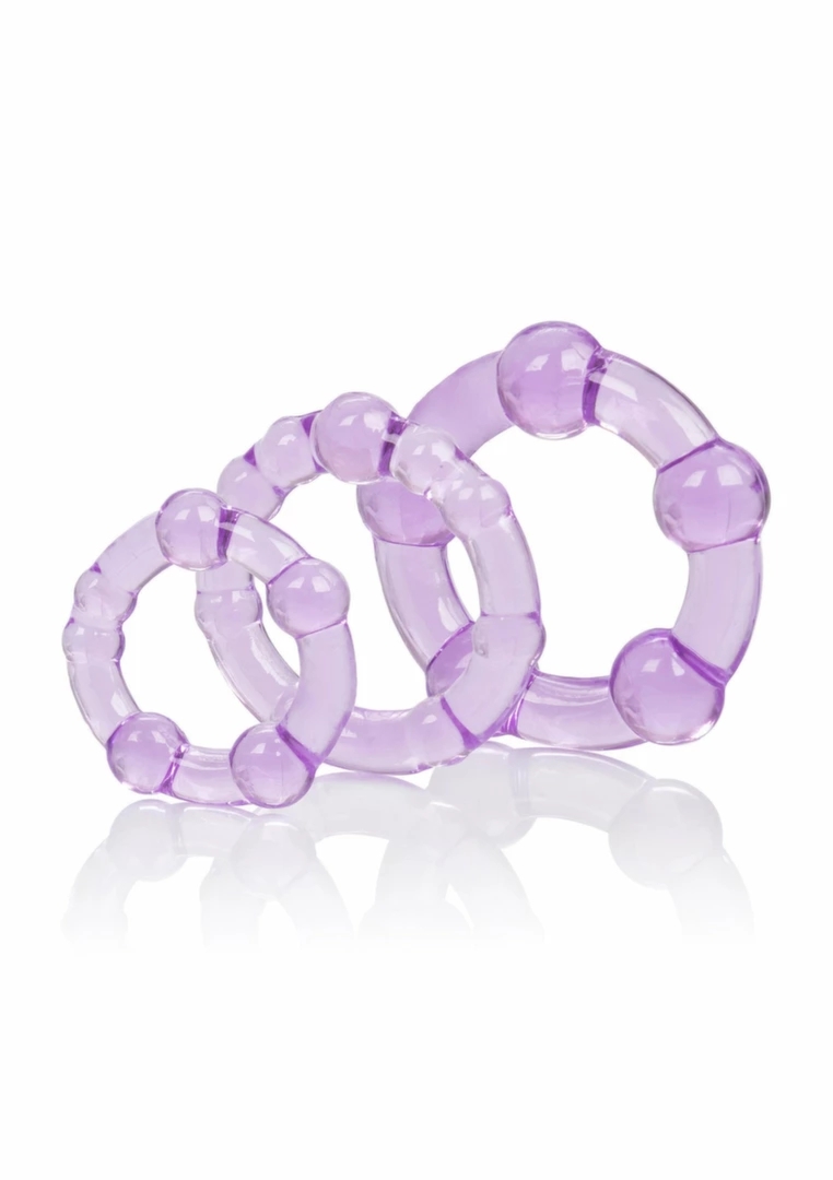 CalExotics Island Rings – zestaw 3 pierścieni TPR z wypustkami, S/M/L, przezroczyste