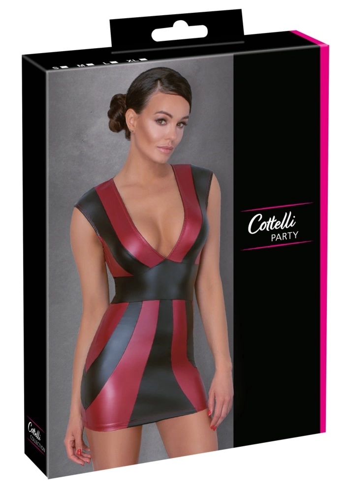 Cottelli PARTY sukienka taliowana XL czerwona-czarna matowa z głębokim dekoltem