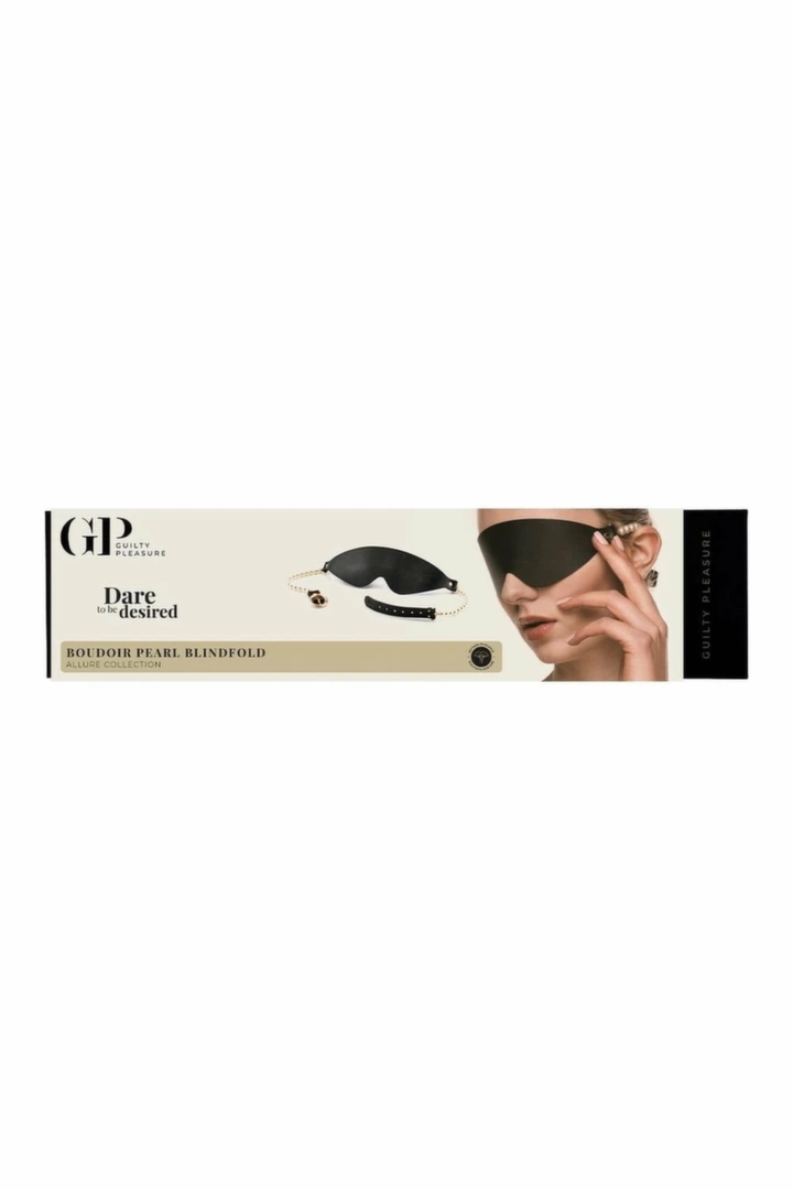GUILTY PLEASURE Boudoir Pearl Blindfold maska na oczy z perłowym akcentem, regulowana, czarna