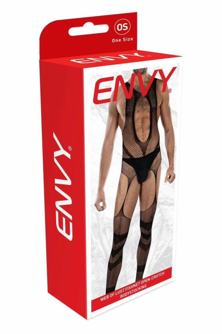 ENVY WEB OF LUST bodystocking siateczkowy z otwartą strefą, anatomiczna tekstura, OS