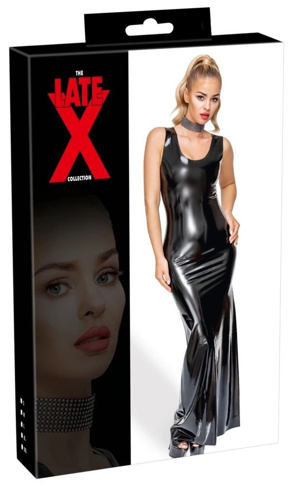 LateX Sukienka Taliowana Maxi Czarna 2XL, Naturalny Lateks, Wąskie Ramiączka