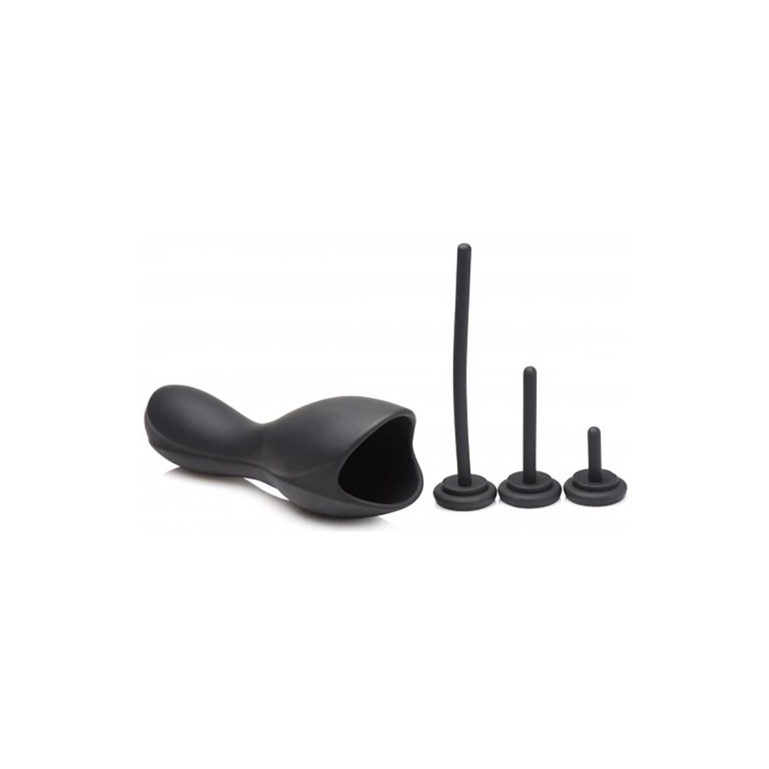 XR Brands Master Series Sonic Drive model z funkcją dźwięku, wibracji i trzema aplikatorami