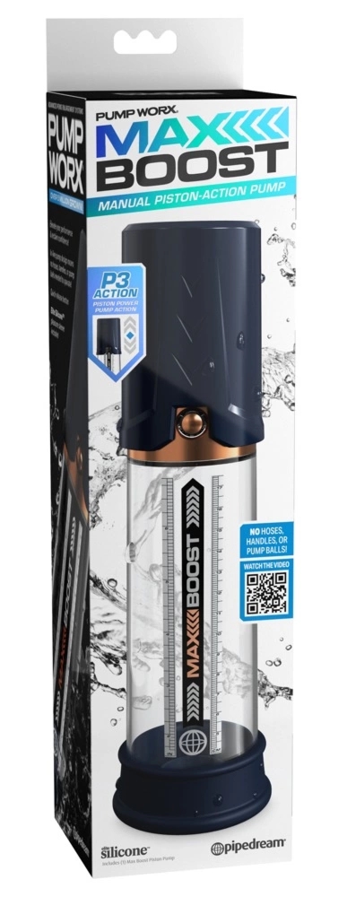 Pump Worx Max Boost Blue – Transparentny system ciśnieniowy do treningu, 28,6 cm