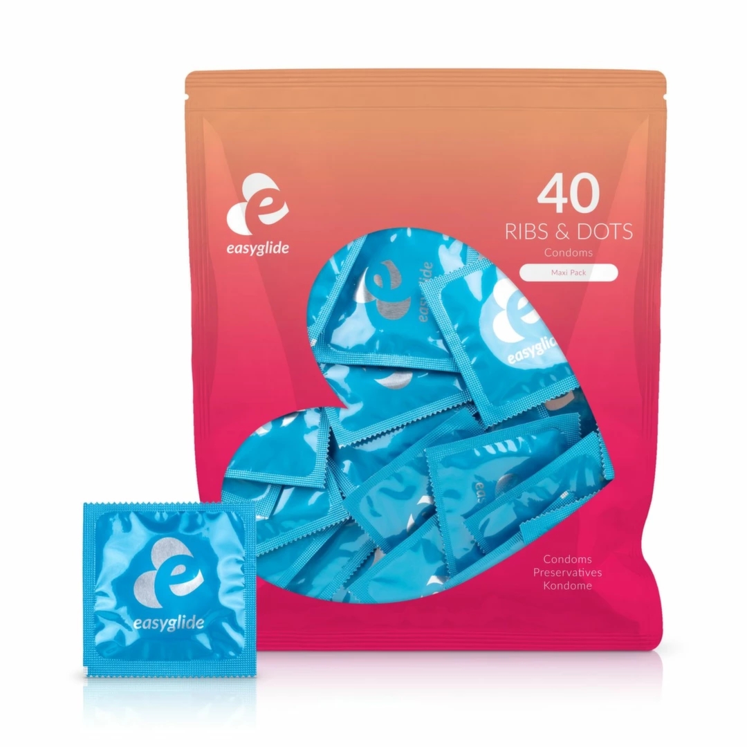 EasyGlide Ribs & Dots 40 szt. – prezerwatywy anatomiczne z teksturą, prążki i wypustki, lateks