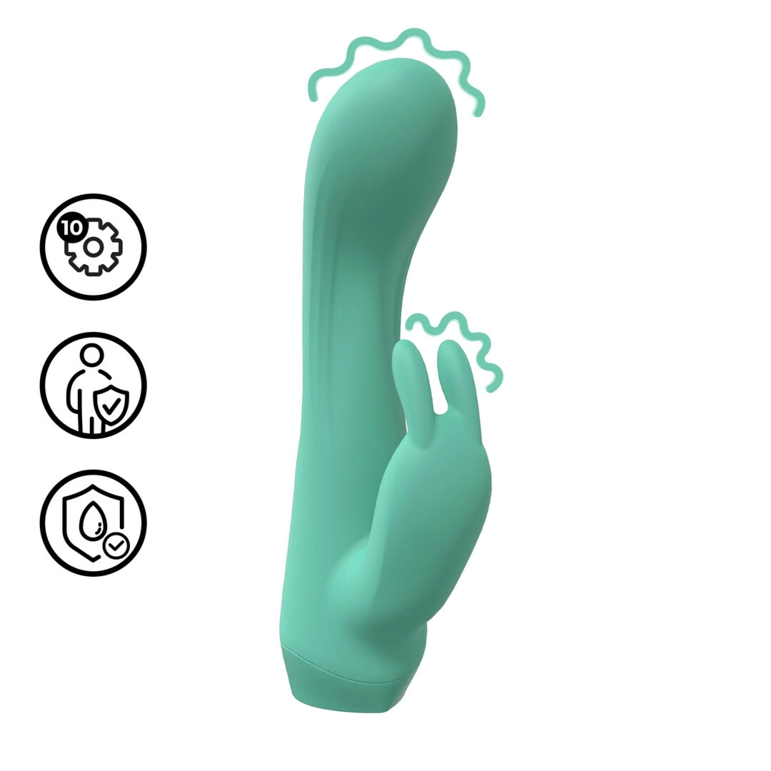 Mini Dual Rabbit Vibrator Green – kompaktowy masażer dwusilnikowy, zielony