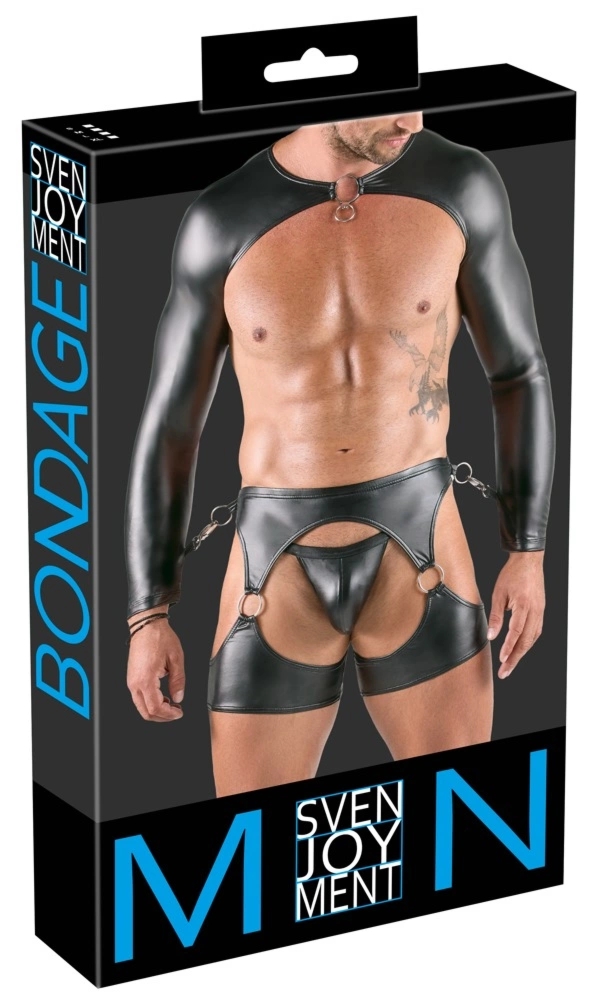 Svenjoyment Bondage 3-częściowy zestaw męski matowy czarny L z bolerkiem i uprzężą