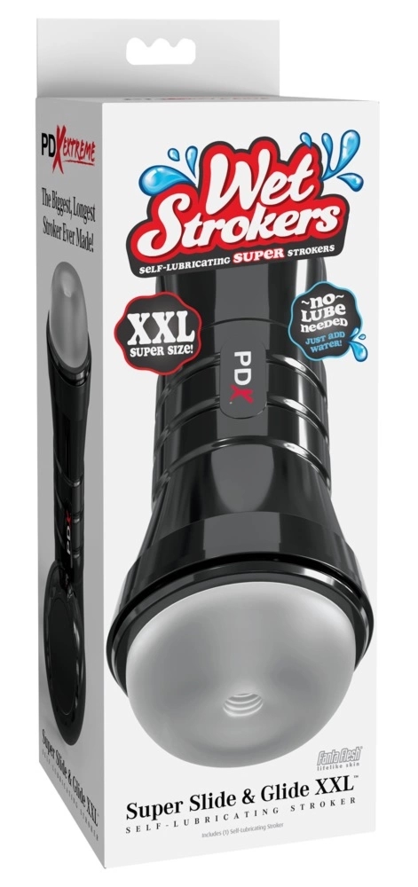 PDX Extreme WetStroker Slide XXL przezroczysty, system nawilżający, anatomiczna tekstura, 26 cm